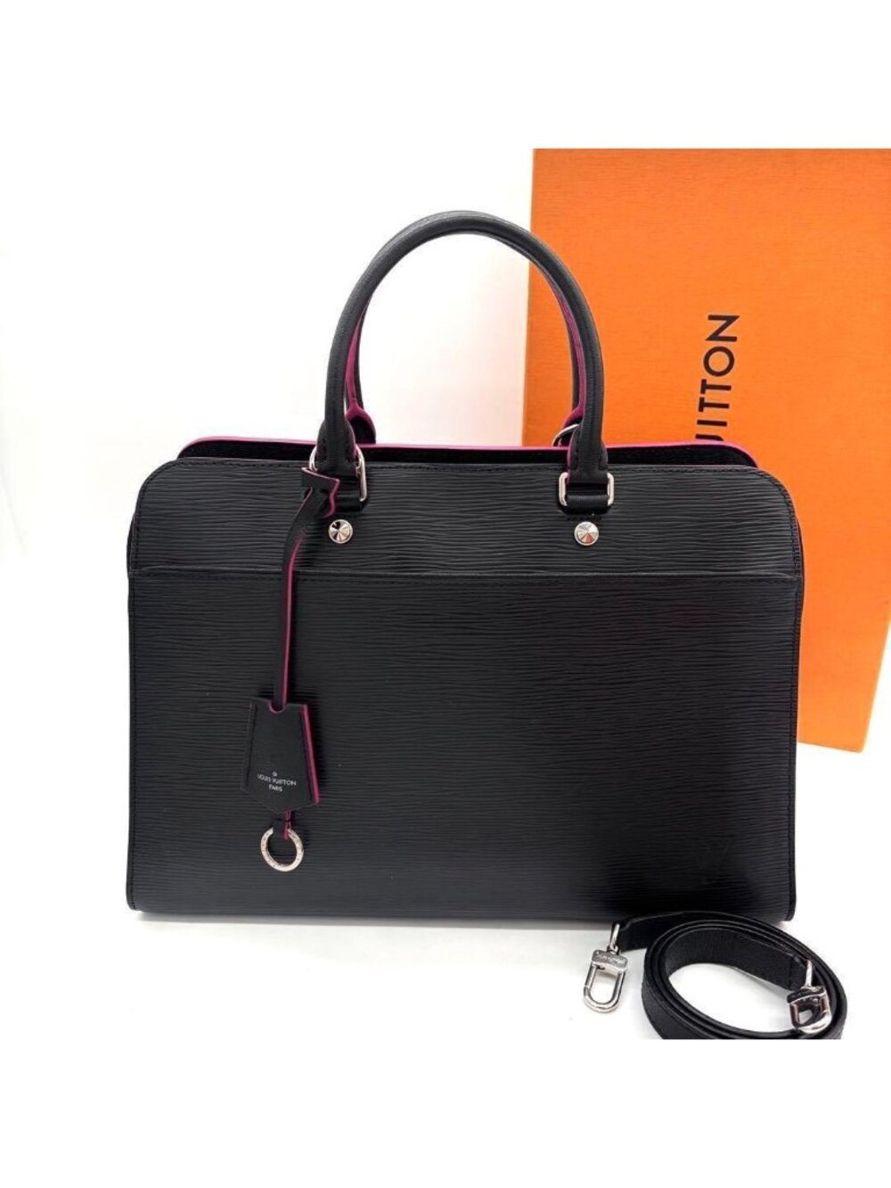 Louis Vuitton Epi Vaneau GM Noir Black Hot Pink Handbag